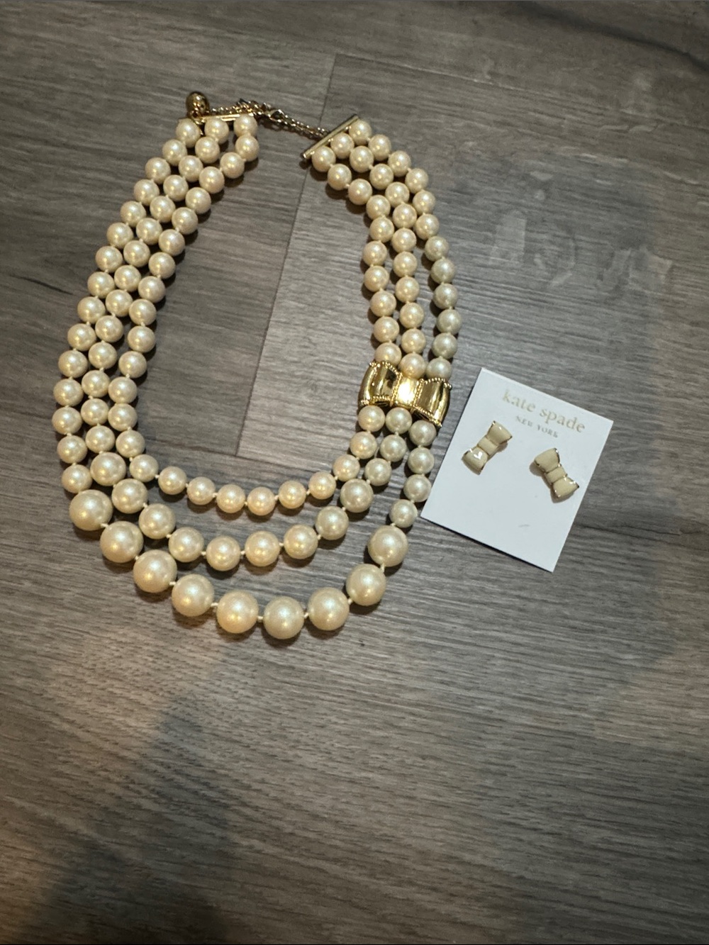 Kate Spade Cream Pearl Multi-Strand Necklace with Bow Earrings